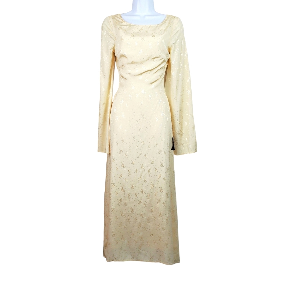 Lulu's Truly Angelic Long Sleeve Cream Jacquard Backless Midi Dress Size XS NWT